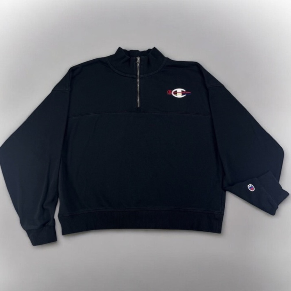 🆕 Champion Quarter Zip Cropped Black Sweatshirt XL